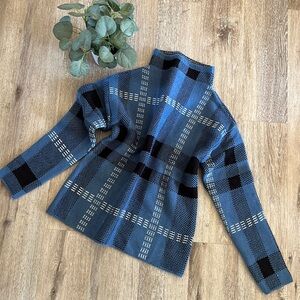 By Design Black & Blue Plaid Mock Neck Sweater Size Medium